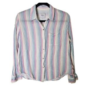 Rails M Ellis‎ Button Down Long Sleeve Rainbow Striped Shirt Casual Top Beachy